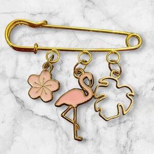 Gold and Pink Flamingo Charm Brooch